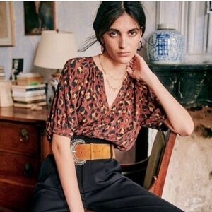 Sezane French Paris Lennie Animal Print Blouse woman’s top Sz 38